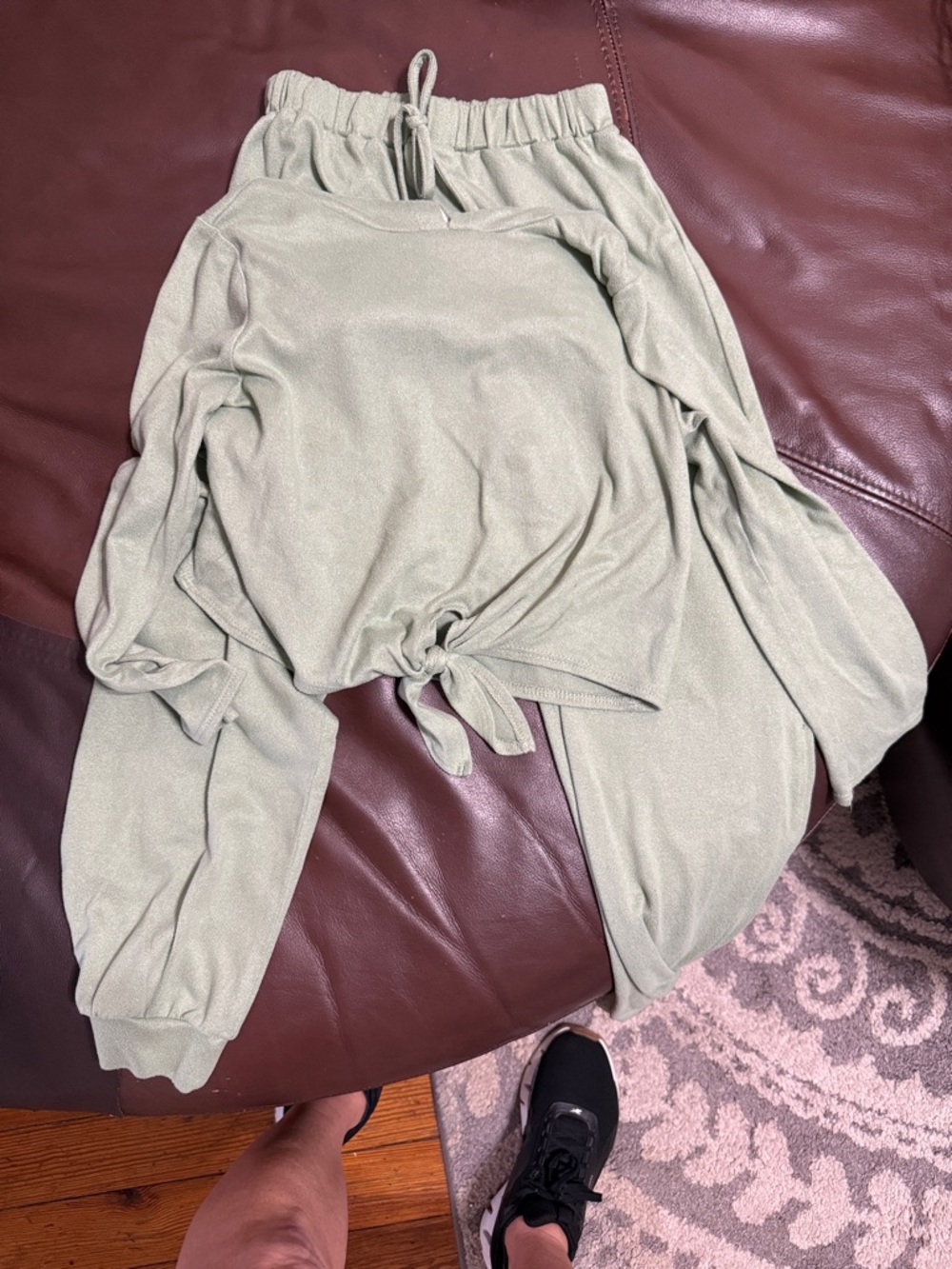 Love Squared Girls Sage Green Tie-Waist Knit Lounge Bottoms
